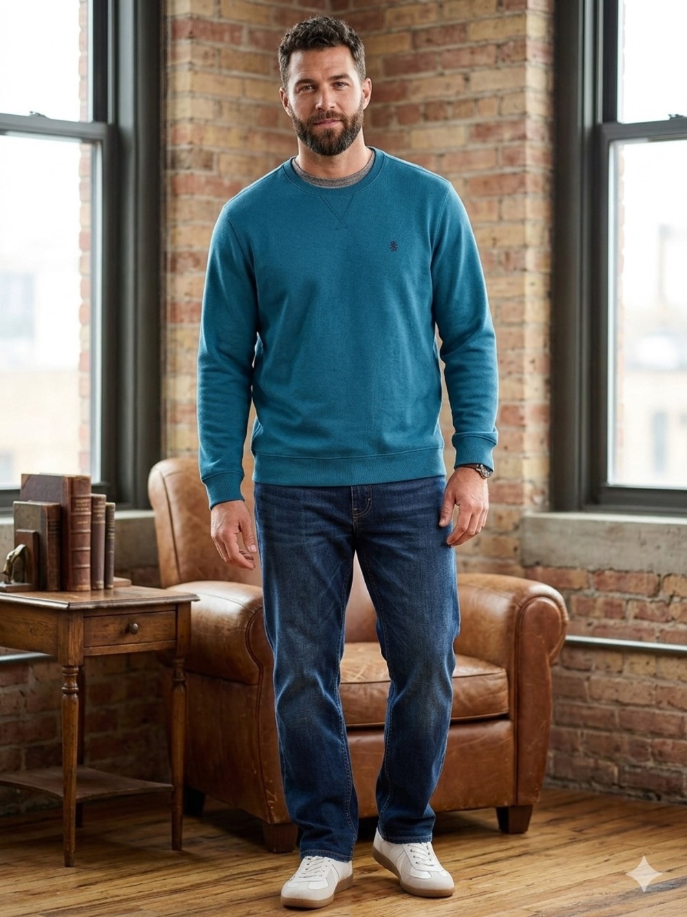 Izod Teal Crewneck Sweatshirt - Solid Teal